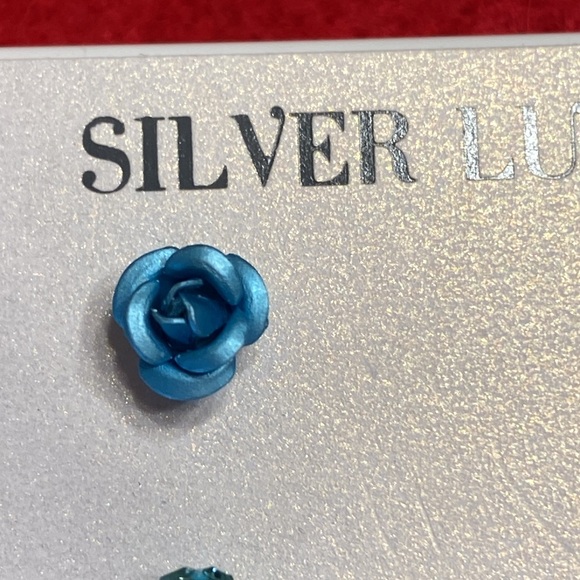 Blue Crystal Silver Tone Pierced Earrings - Picture 8 of 10